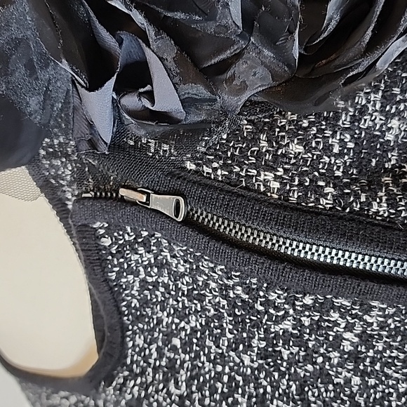 Loft Marled Black Tweed Knit Moto Jacket Sweater Embellished Spring Mobwife - Picture 6 of 15